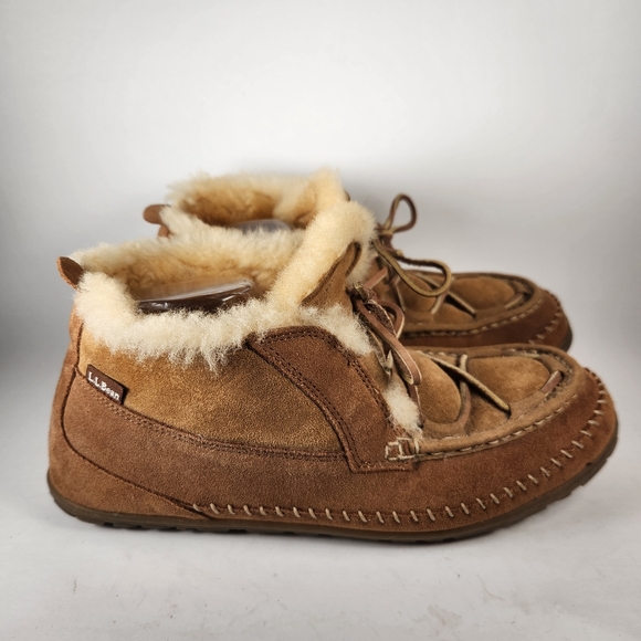 L.L. BEAN Mens Wicked Good Chukka Boot 12 Brown Shearling Lined Shoe Slipper - Picture 2 of 12